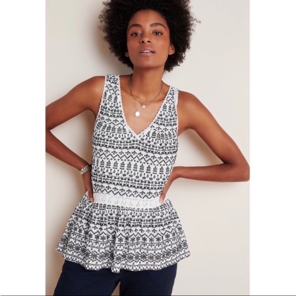 Maeve Tops - ANTHROPOLOGIE Maeve Cammie Embroidered Peplum Top Crochet Details size Small‎